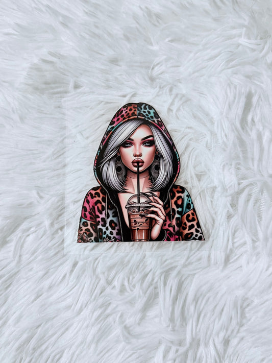 D19. Leopard Hoodie Coffee Girl