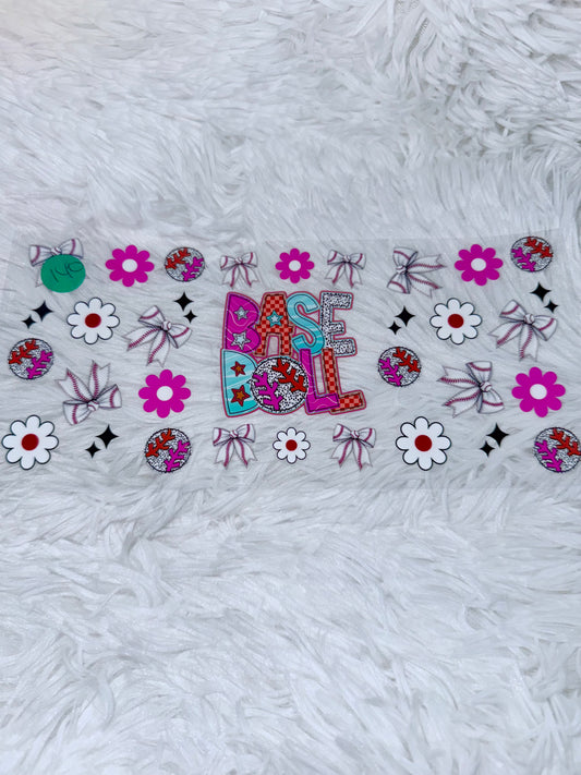 B140. Teal Baseball Bows Sunflower