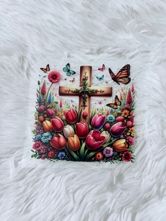 D24. Wooden Faith Cross w/ Tulip