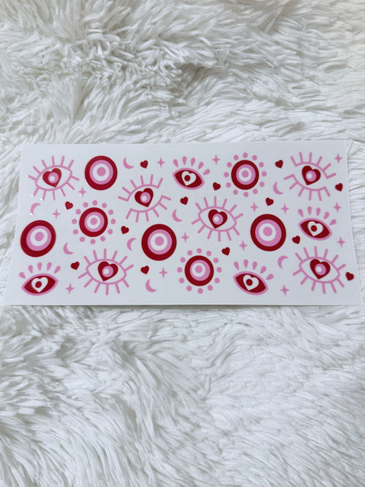 B66. Pink Red Heart Evil Eye