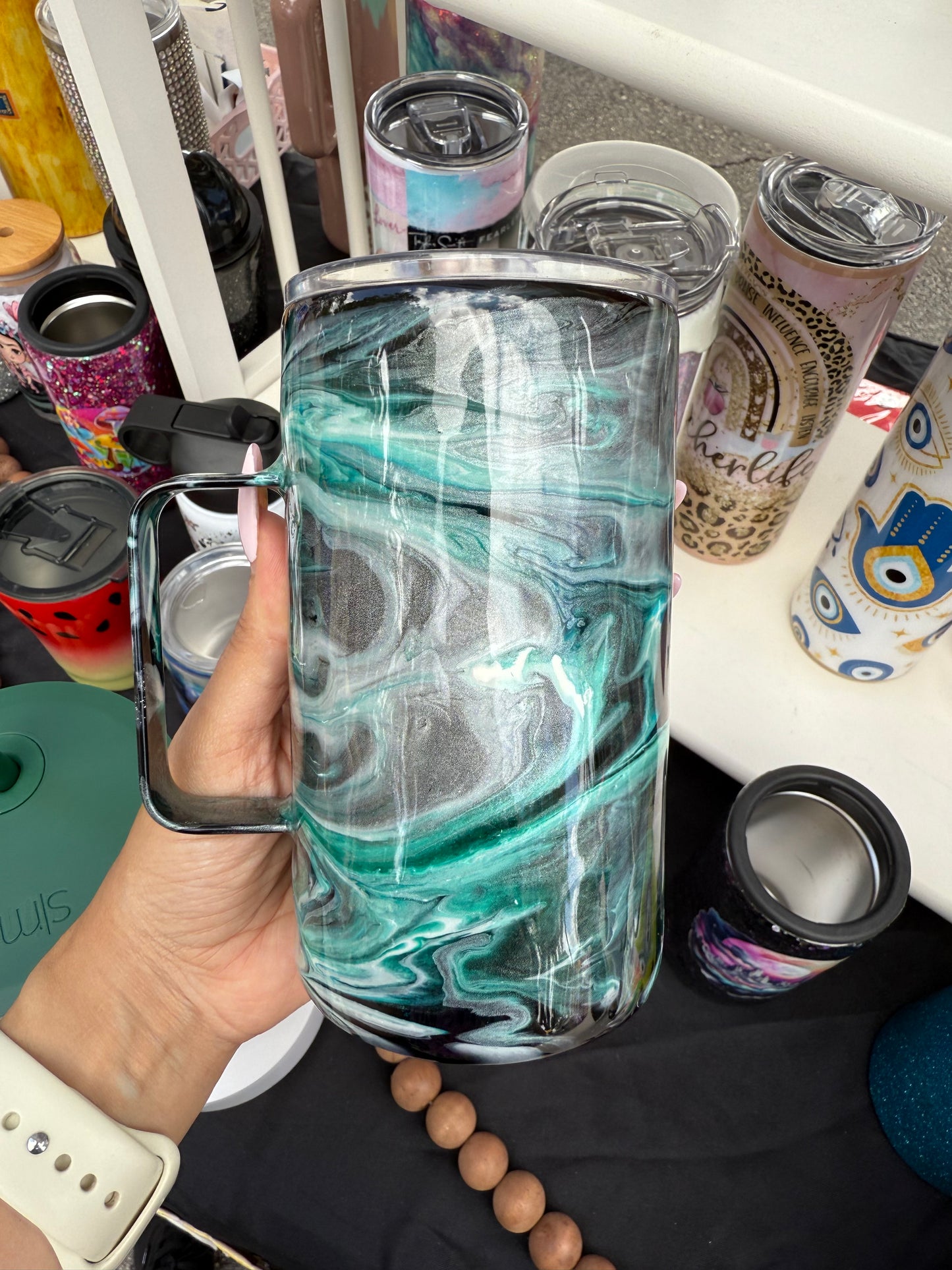 Teal Water Swirl Marble 12oz Tumbler