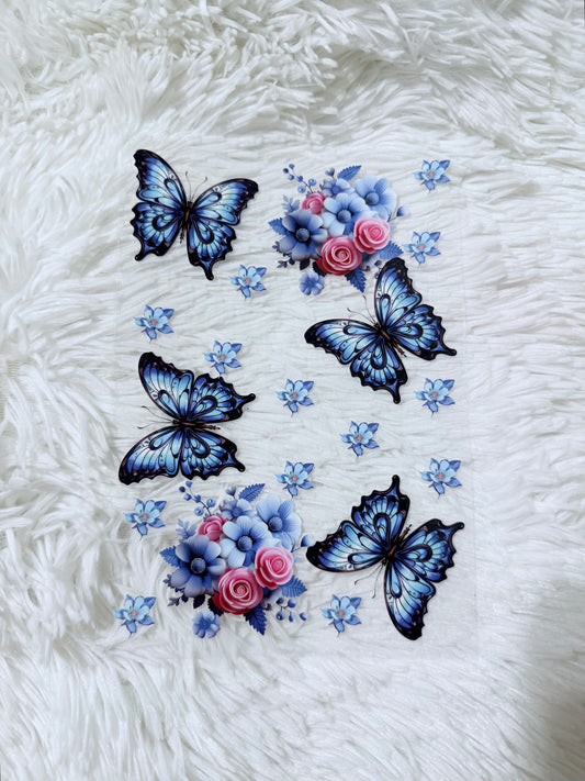 B60. Blue Butterflies Flowers