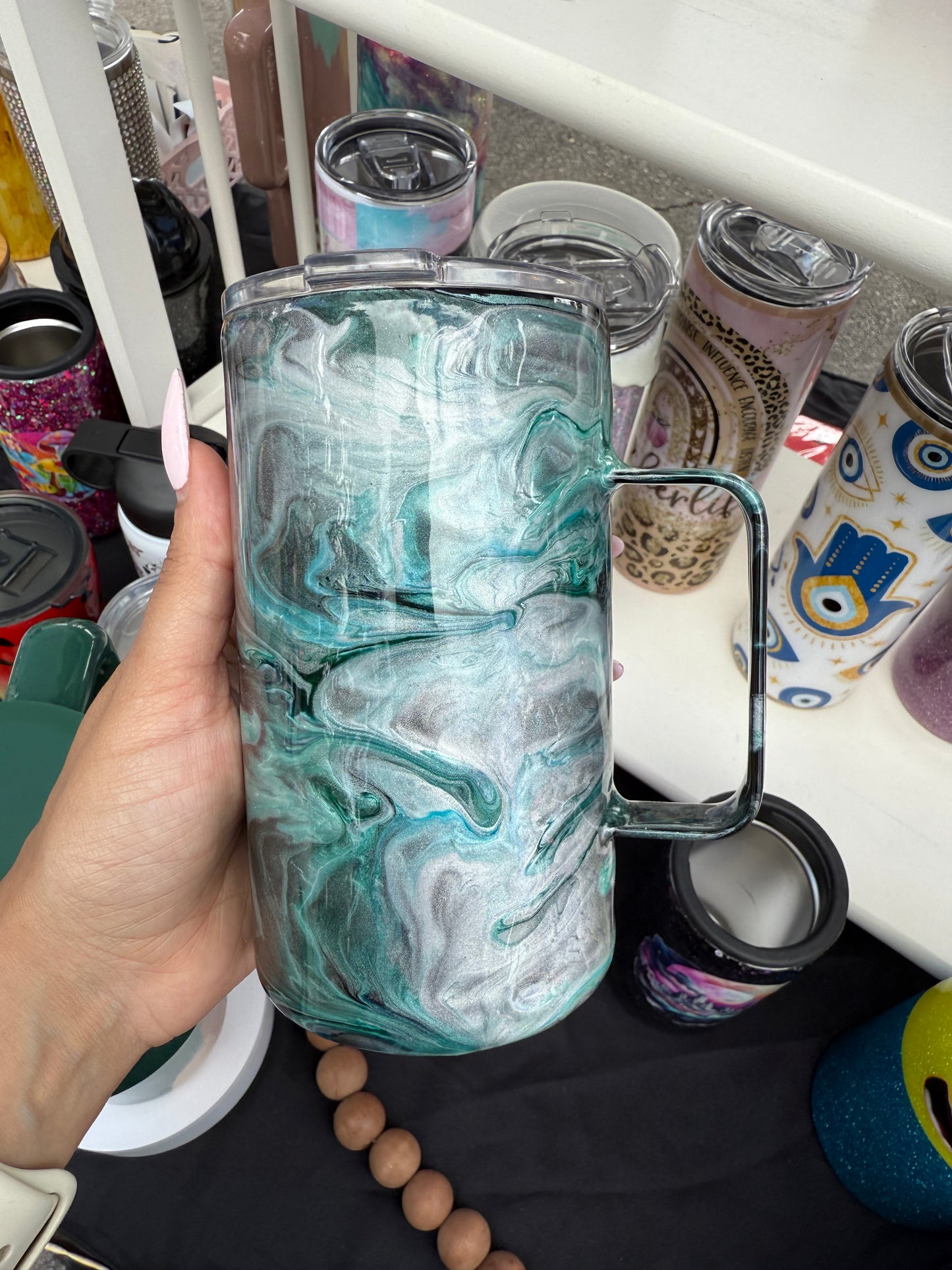 Teal Water Swirl Marble 12oz Tumbler