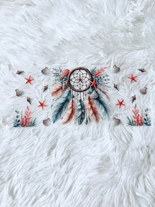 B3. Teal Coral Seashell Dream Catcher