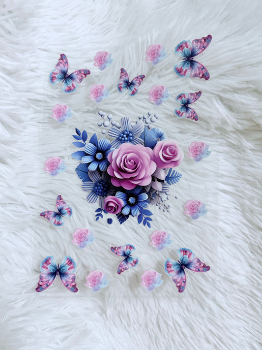 B85. Purple Blue Flowers Butterflies