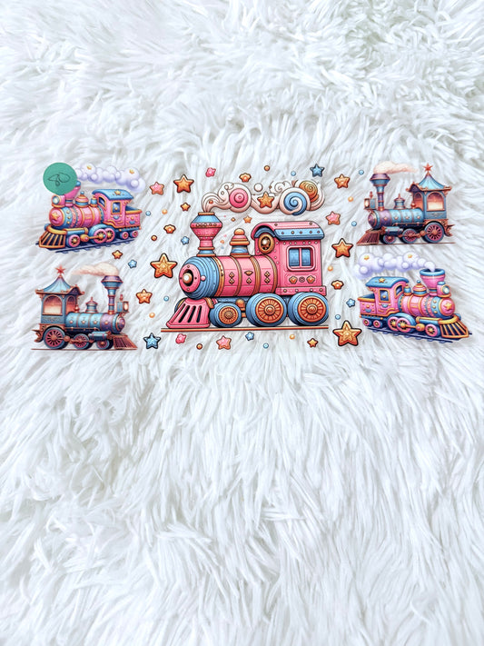 W80. Pastel Pink Blue Trains Candy Land