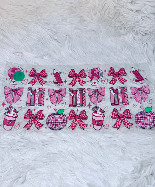 B150. Pink Bow Pencil Teacher Coffee