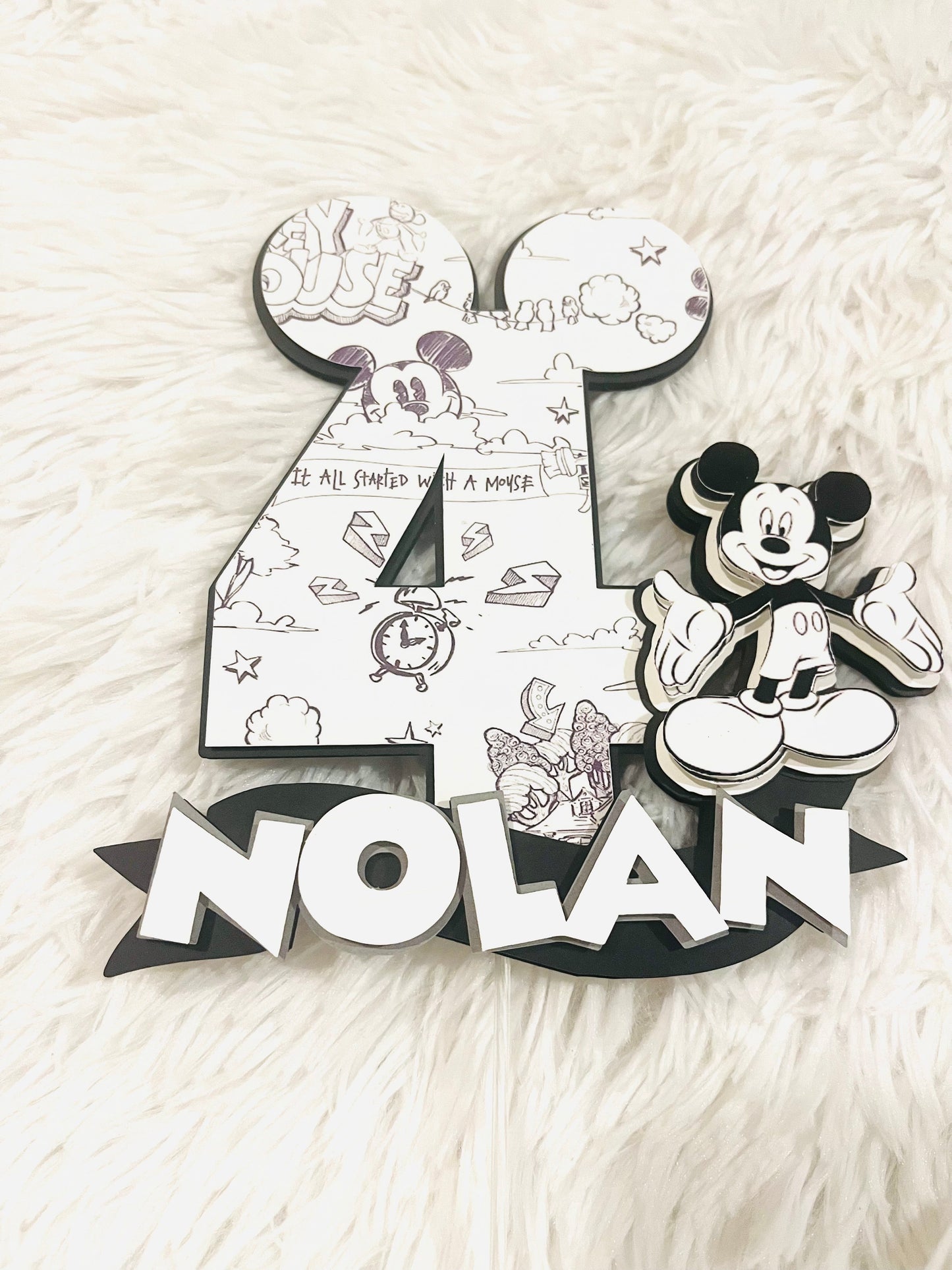 Black & White Classic Mickey 3D Cake Topper Party Supplies Personalize It By Belle