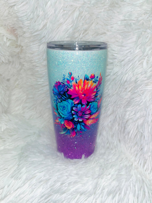 Blossom Glittered Flower Stainless Tumbler Stainless Steel Tumbler Personalize It By Belle