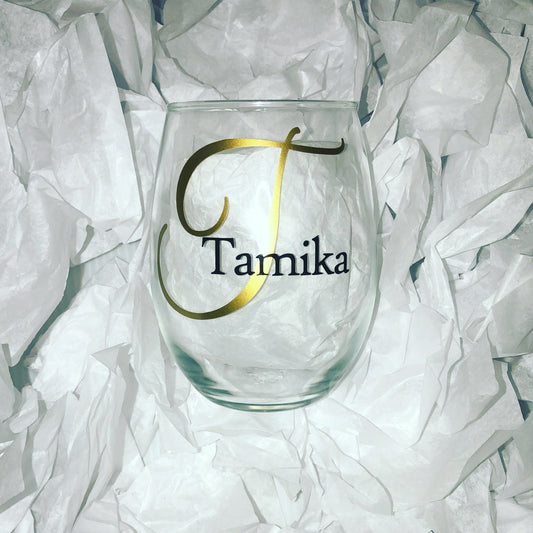 Custom Fancy Stemless Glass Wine Glasses Personalize It By Belle