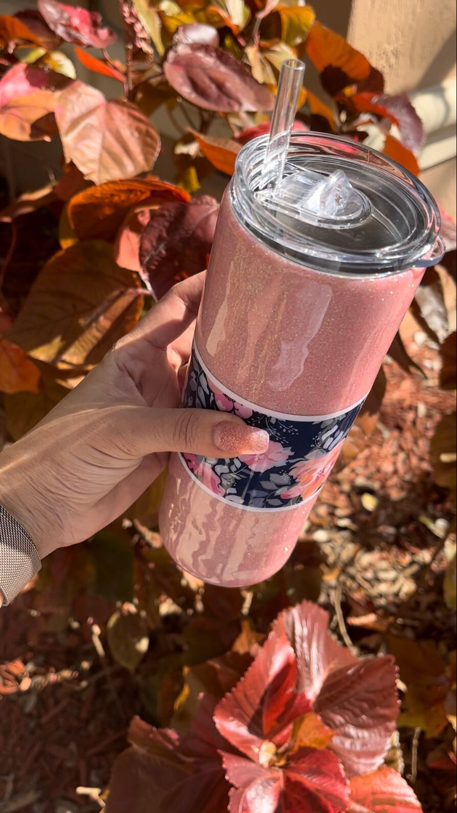 Floral Glitter Tumbler Tumblers Personalize It By Belle, LLC