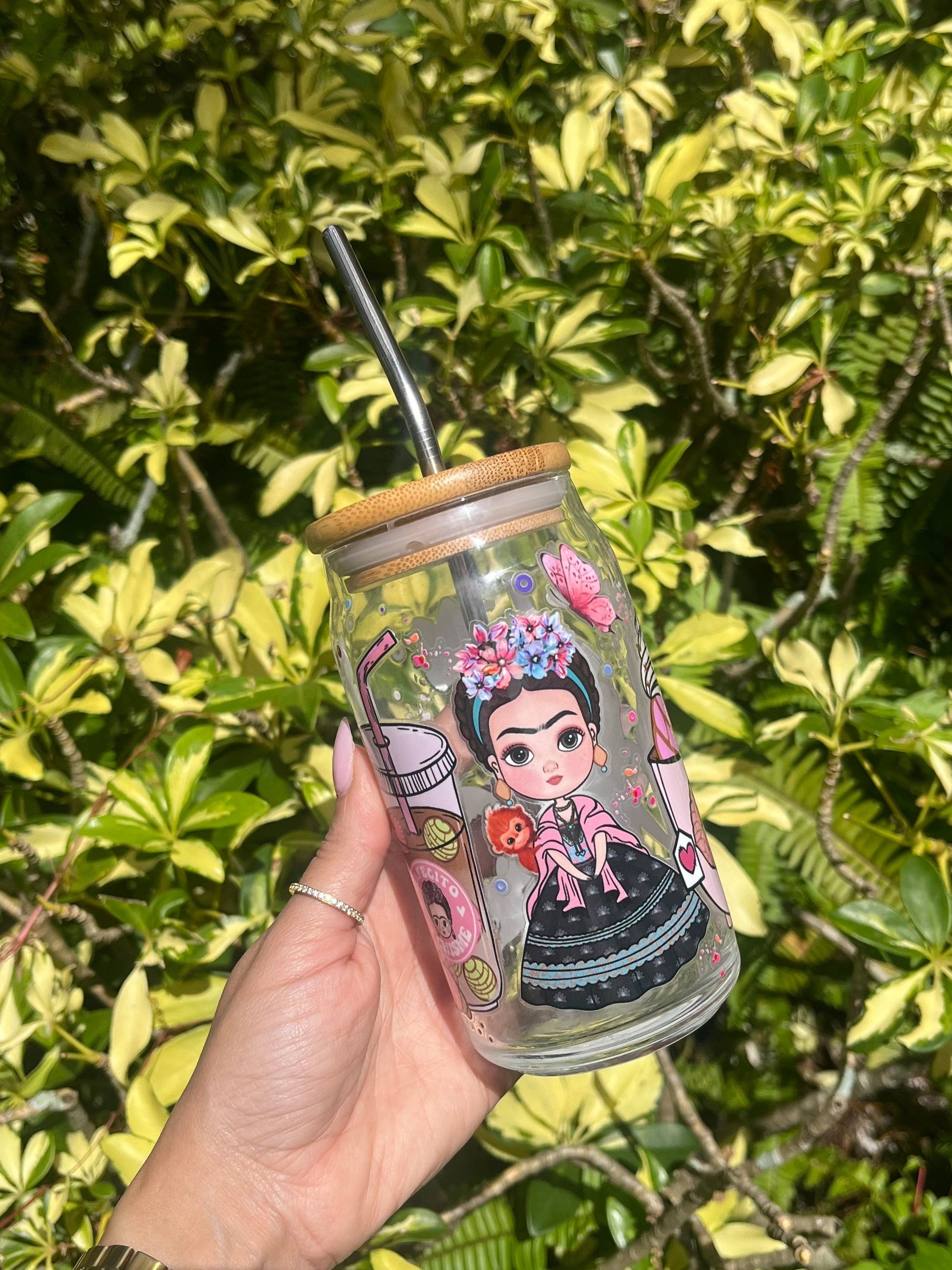 Frida Cafecito Glass Can Cup Personalize It By Bel