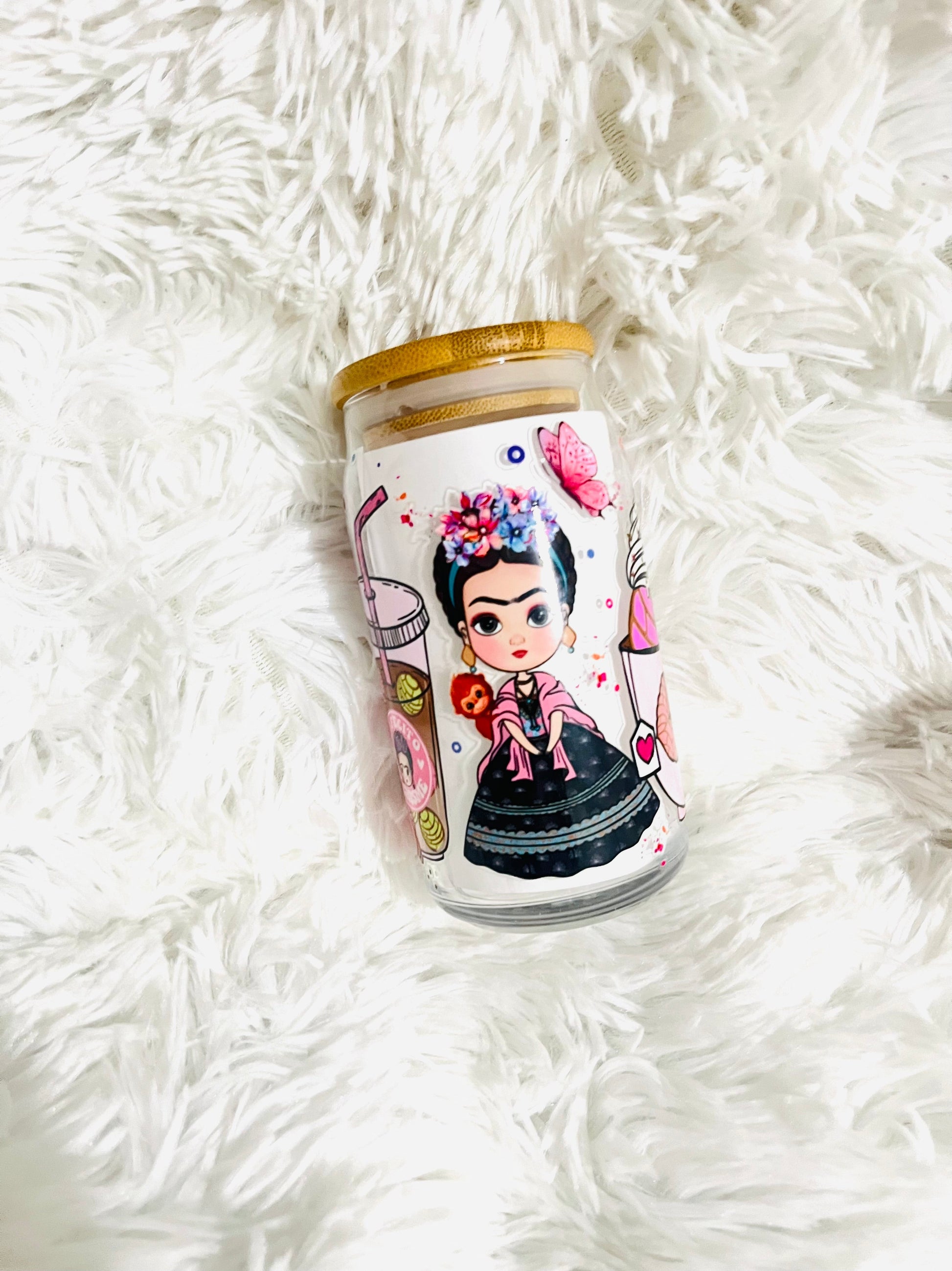 Frida Cafecito Glass Can Cup Personalize It By Bel