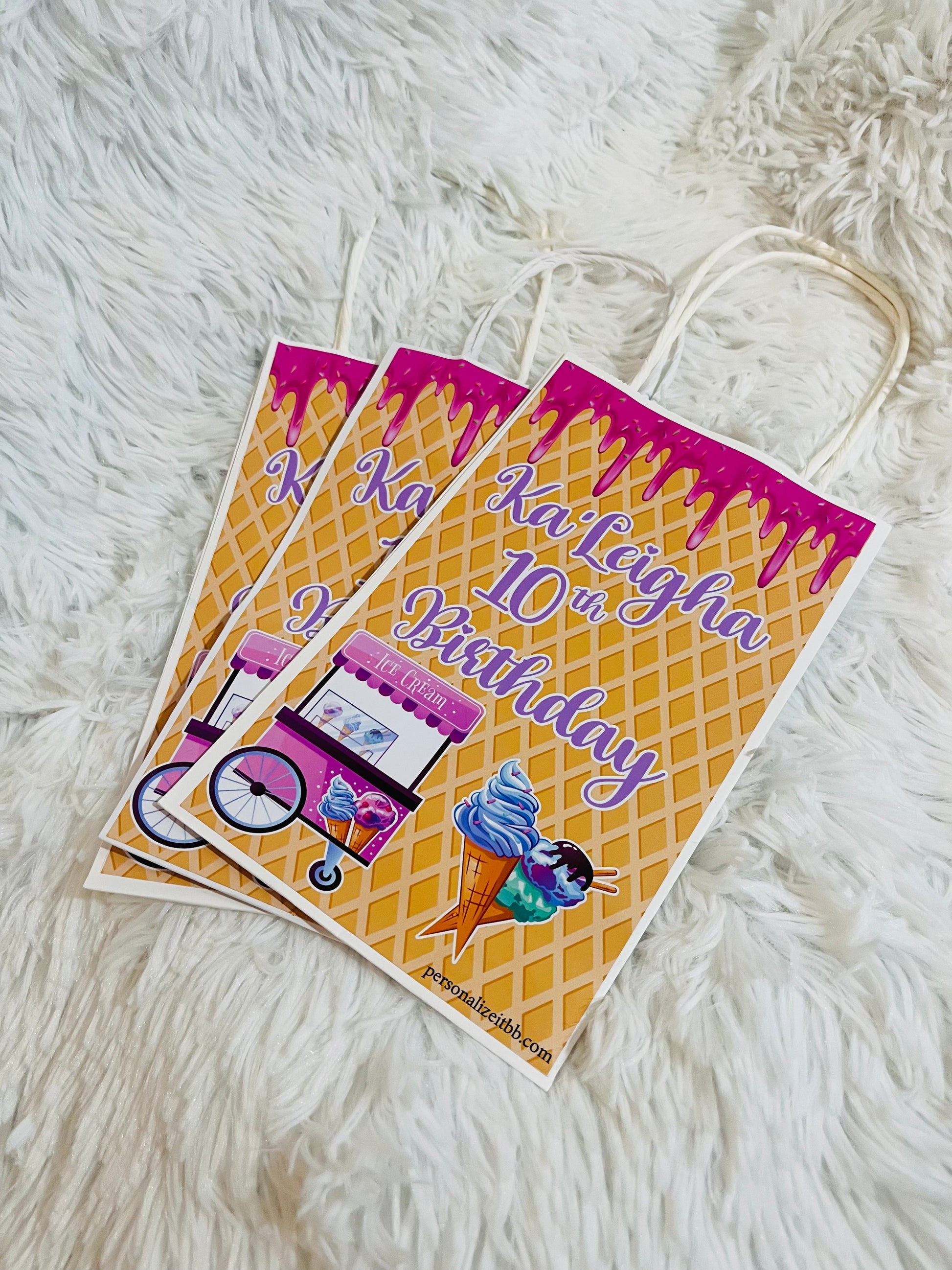 Ice Cream Party Favor Bags- (10) Party Supplies Personalize It By Belle