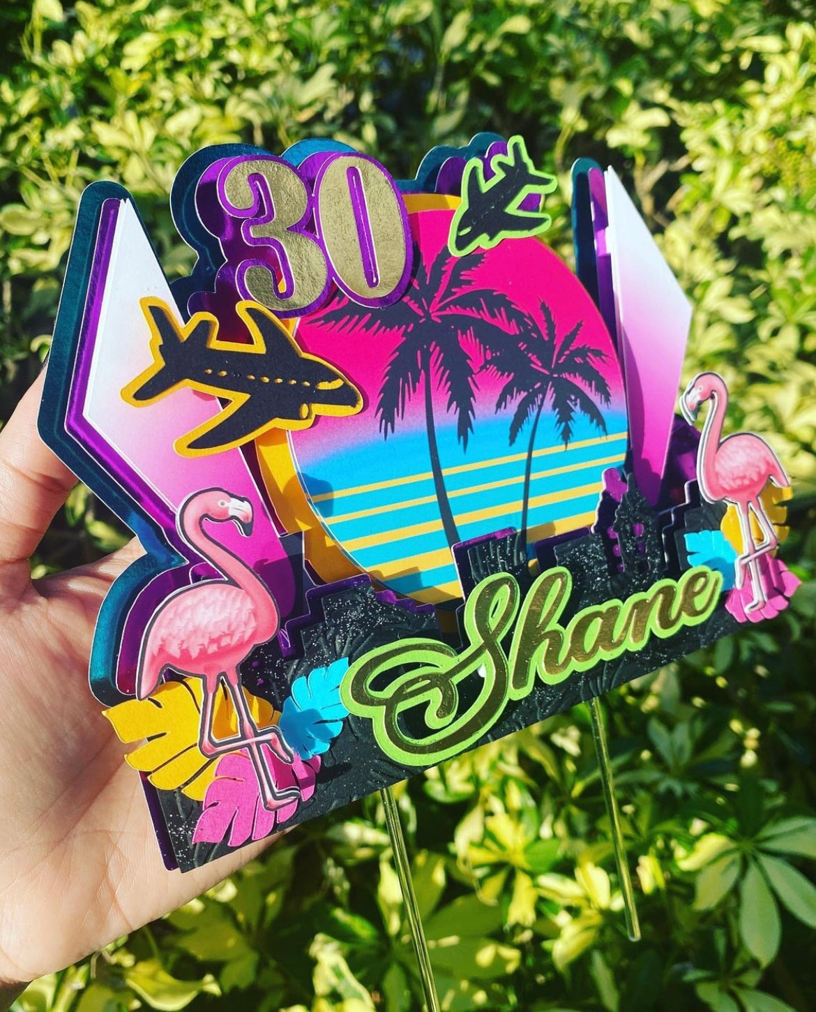 MIAMI Vice 3D Cake Topper Party Supplies side view Personalize It By Belle