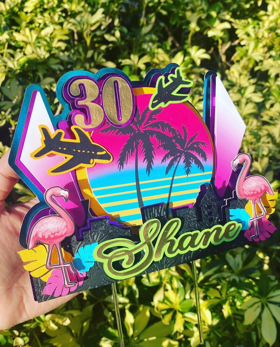MIAMI Vice 3D Cake Topper Party Supplies front Personalize It By Belle