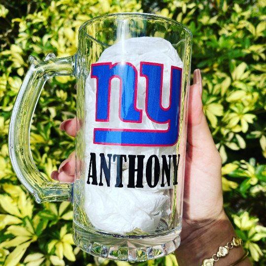 New York Giant Glass Mug Beer Mug Glass Personalize It By Belle, LLC