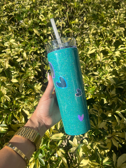 Peek-A-Boo Glittered Heart Plastic Tumbler Plastic Tumbler Personalize It By Belle
