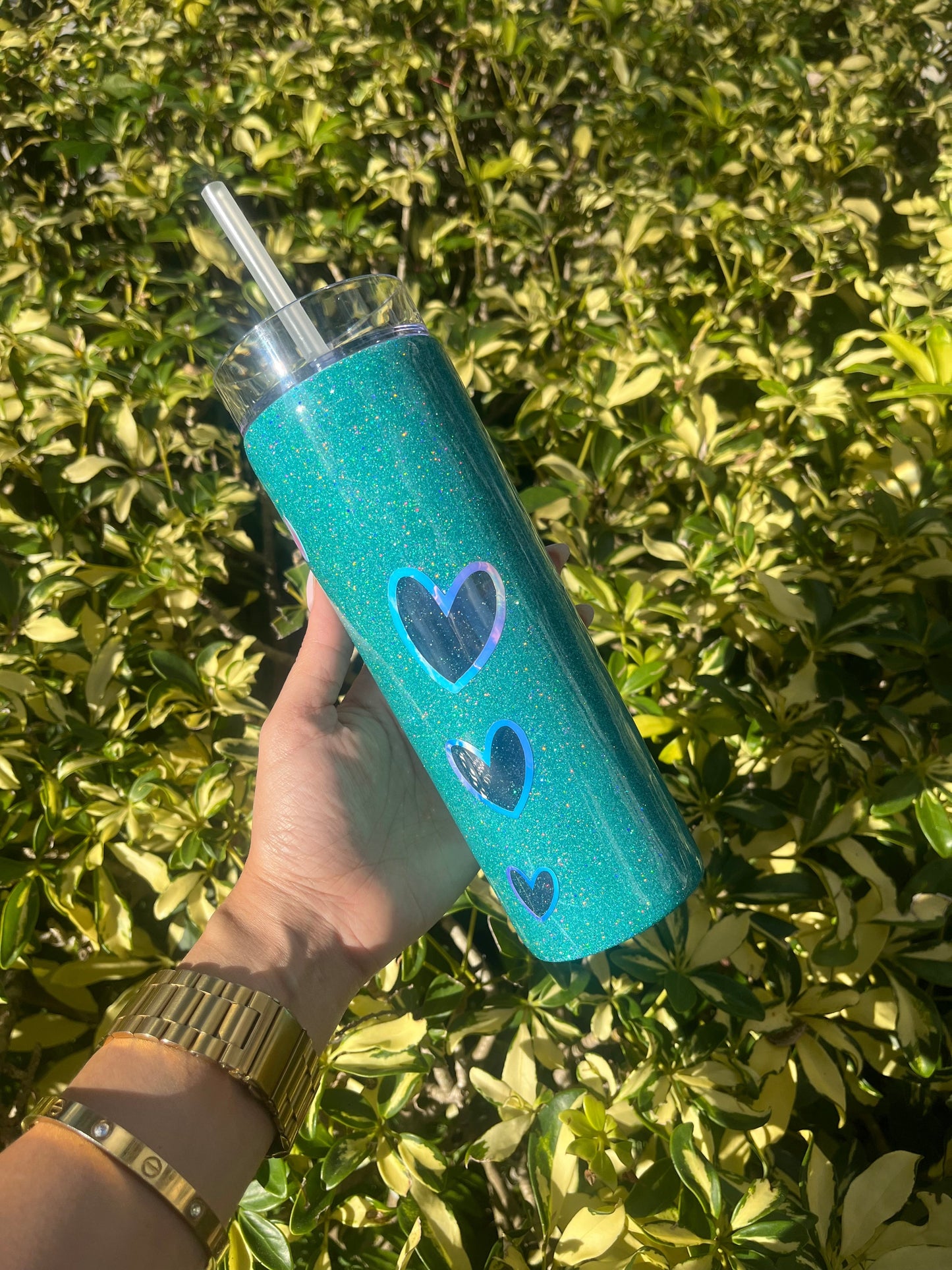 Peek-A-Boo Glittered Heart Plastic Tumbler Plastic Tumbler Personalize It By Belle