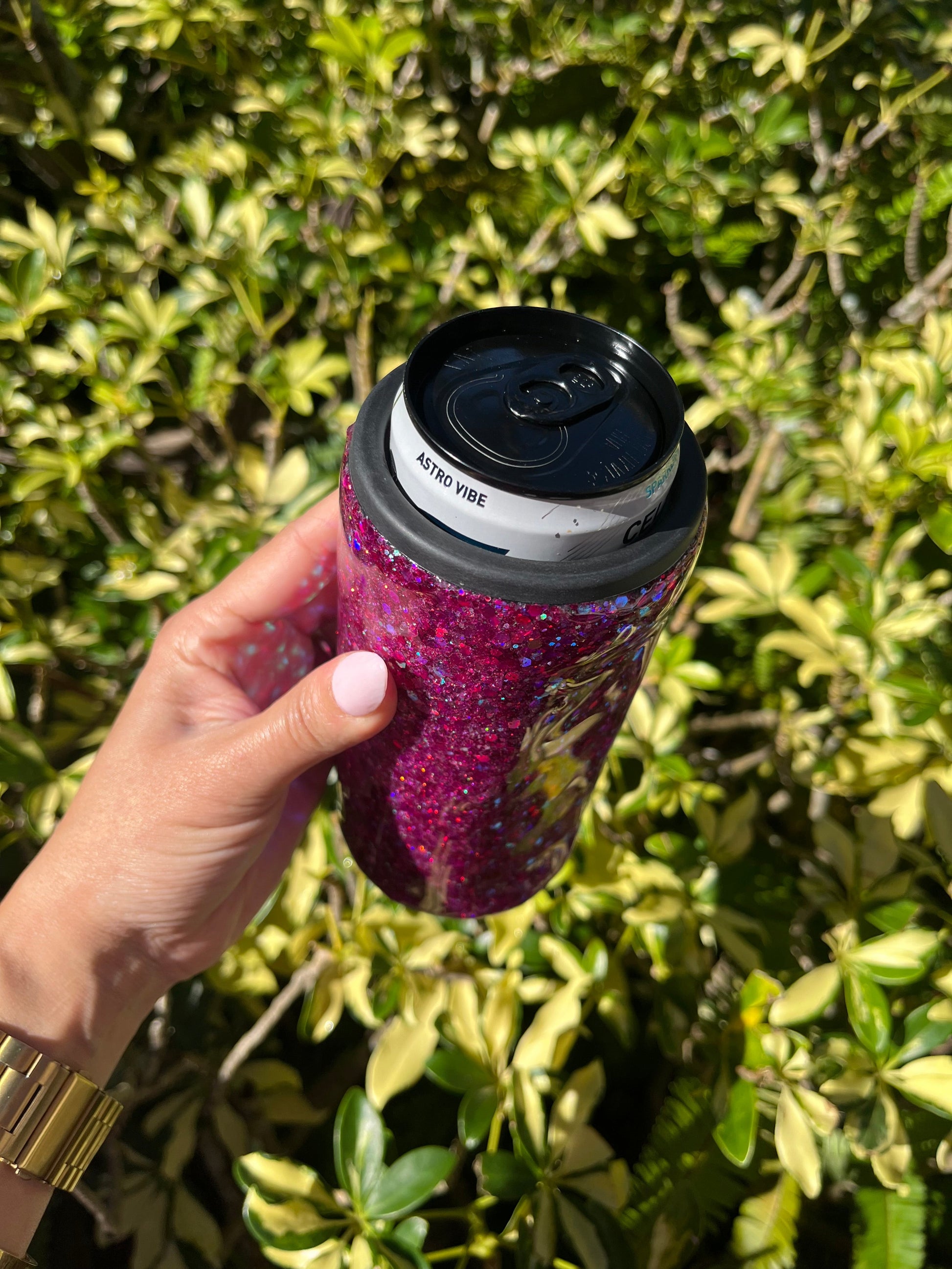 Retro Pink Glittered Slim Can Cooler Stainless Steel Tumbler Personalize It By Belle