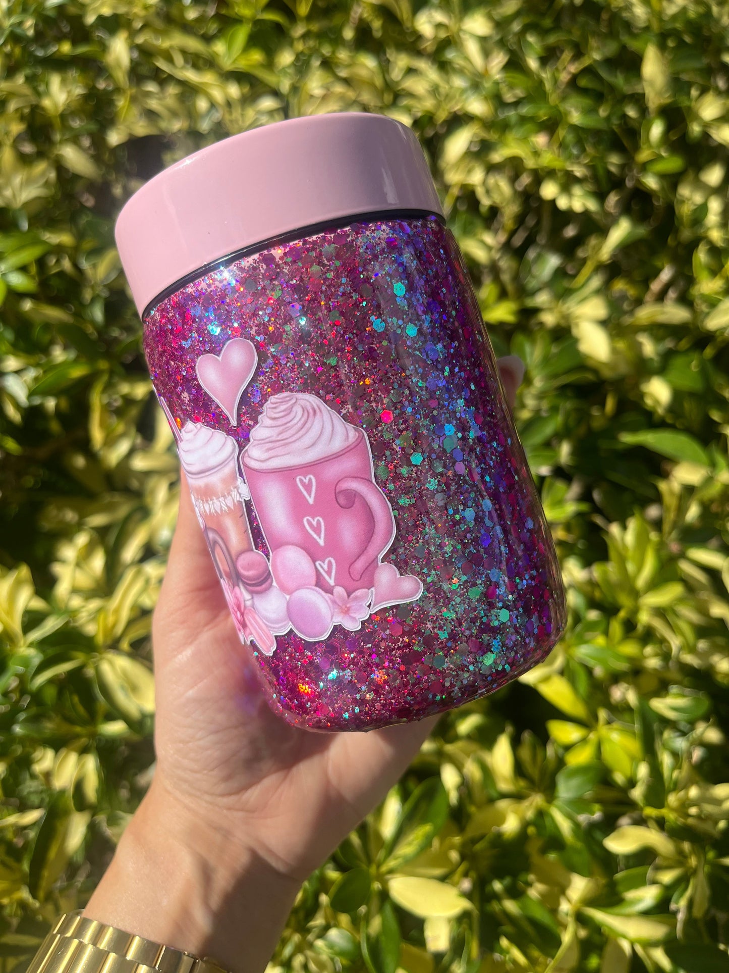 Retro Pink Love Glittered Can Cooler Stainless Steel Tumbler Personalize It By Belle