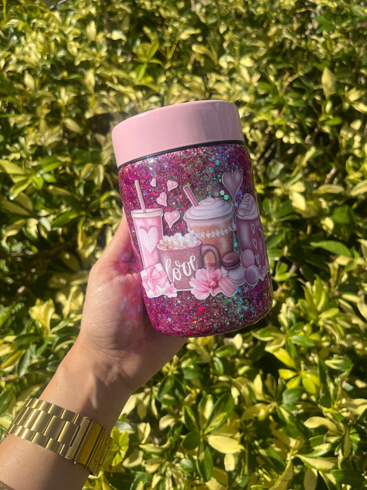 Retro Pink Love Glittered Can Cooler Stainless Steel Tumbler Personalize It By Belle