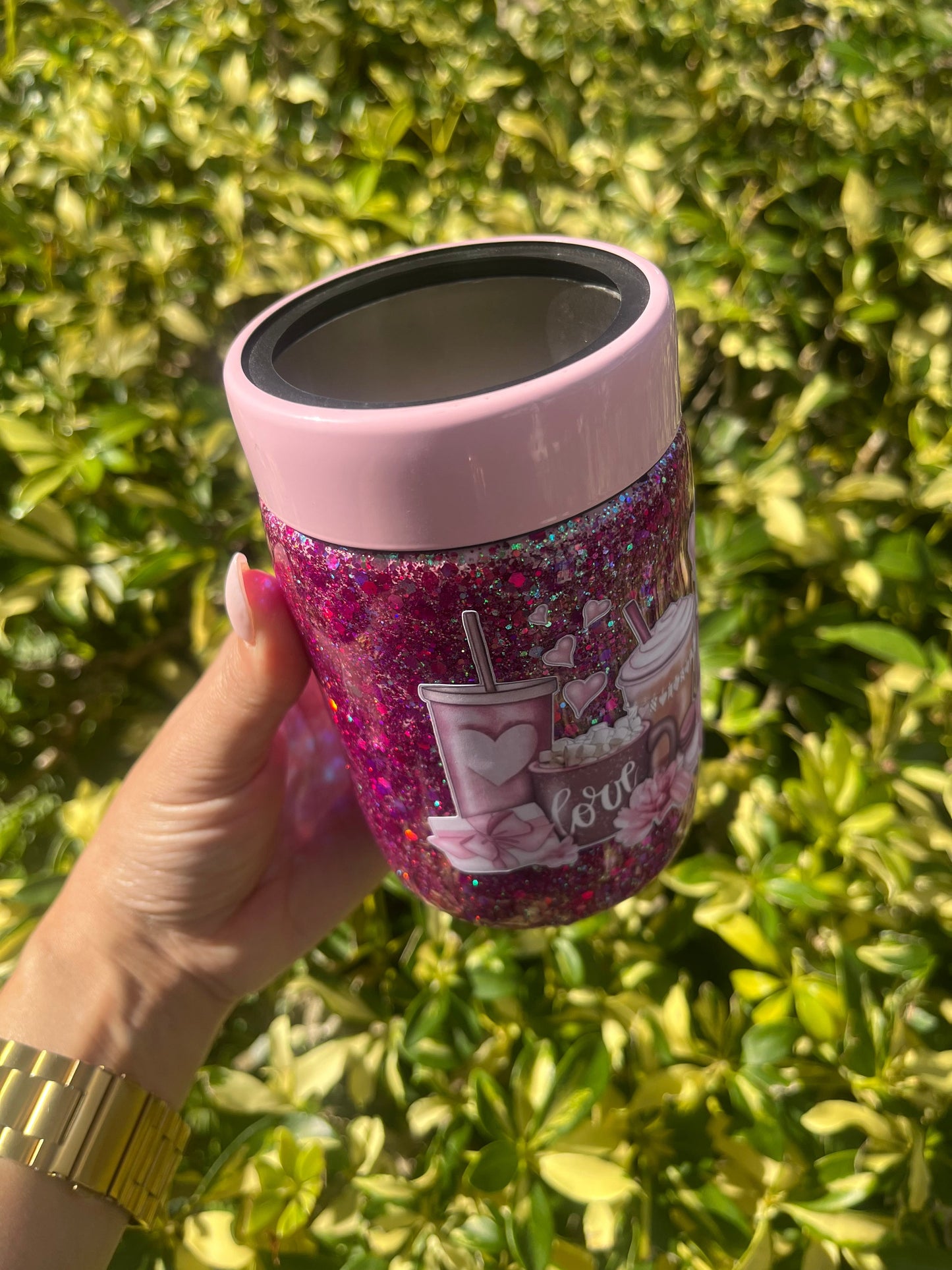 Retro Pink Love Glittered Can Cooler Stainless Steel Tumbler Personalize It By Belle