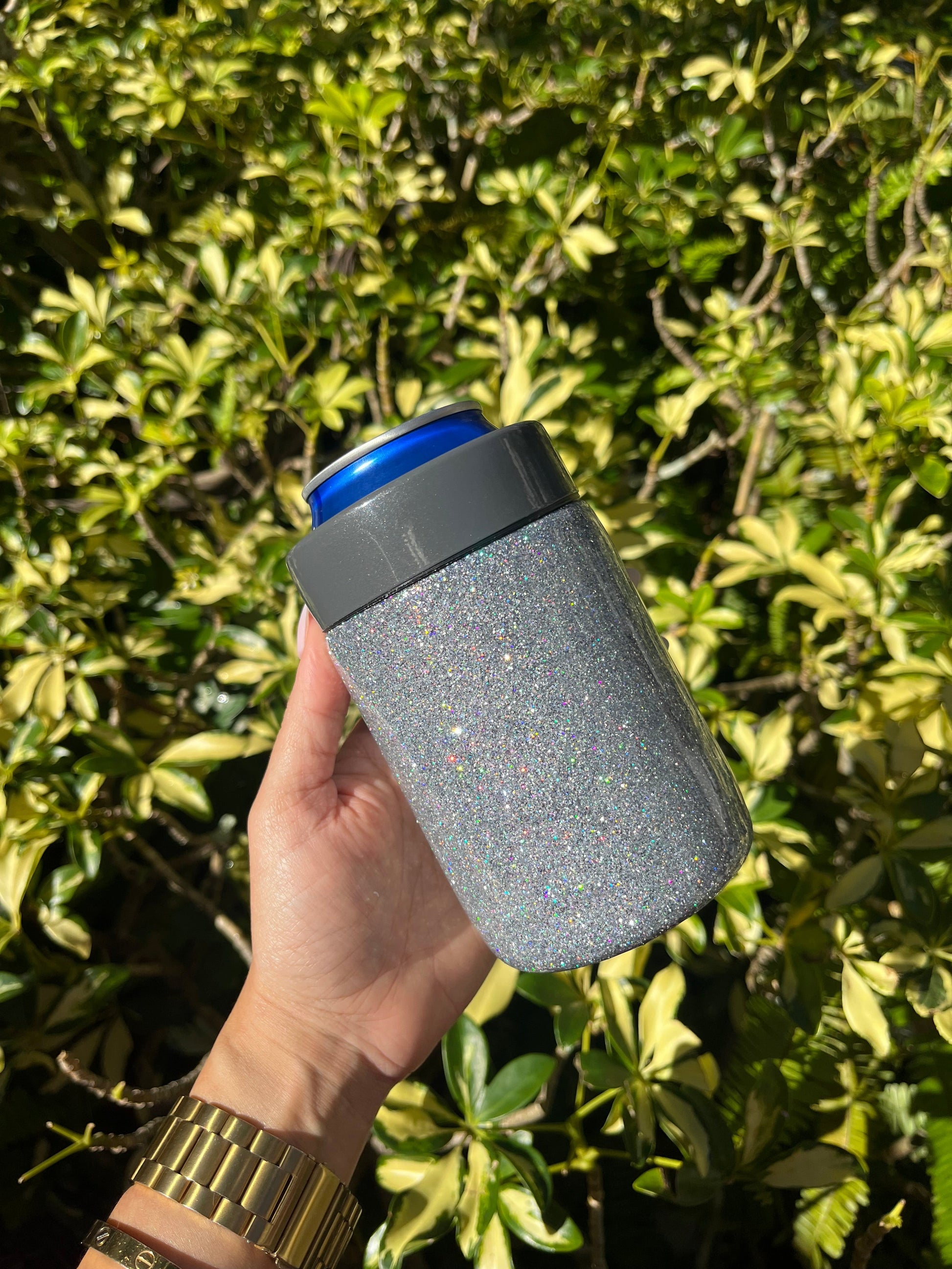 Silver Glittered Can Cooler Stainless Steel Tumbler Personalize It By Belle