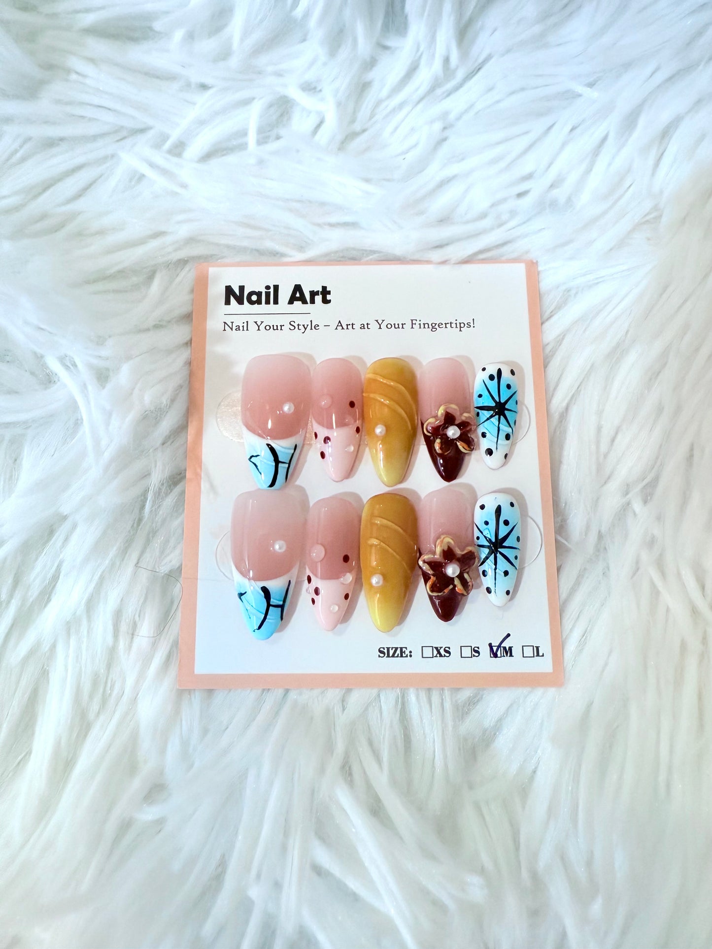 Tropical Artsy 3D Flower Almond (Medium) Acrylic Style Press On Nails