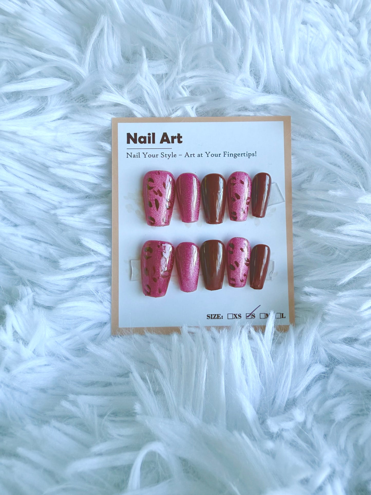 Pink Maroon Leopard Coffin (Small) Acrylic Style Press On Nails