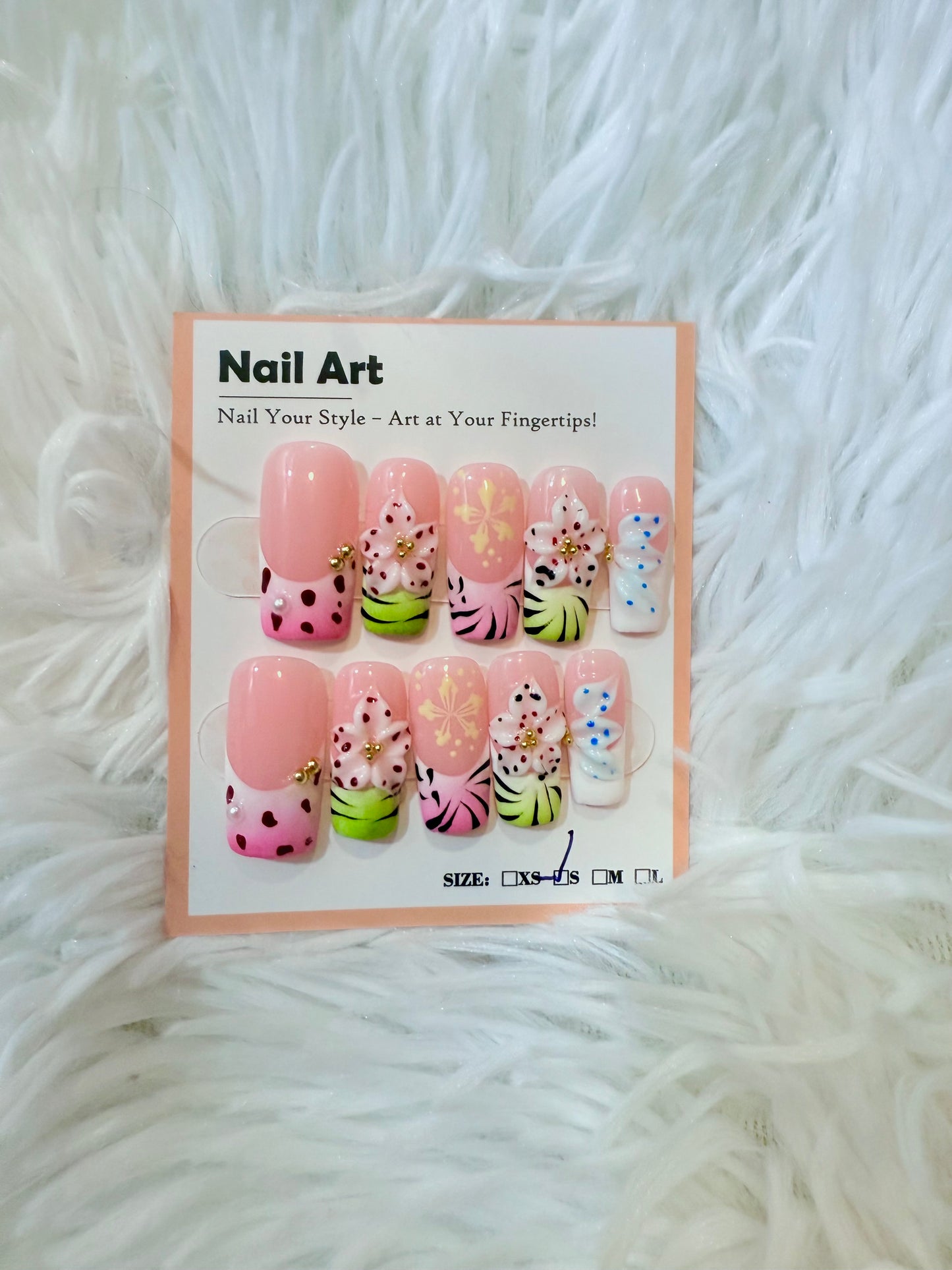 Tropical Flowers Zebra Lines Coffin (Small) Acrylic Style Press On Nails