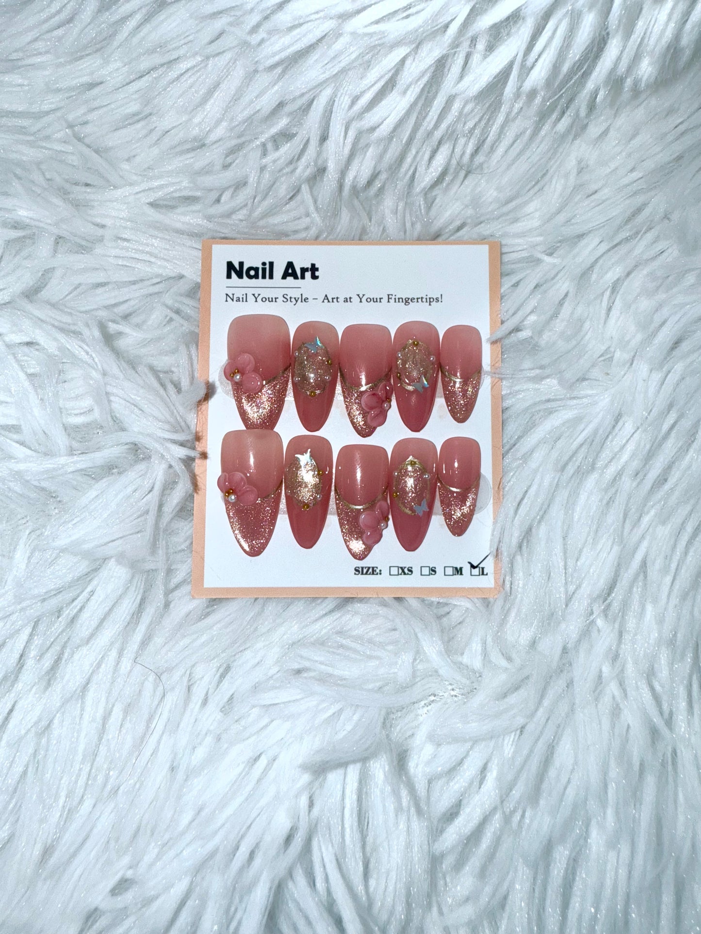 Champagne Pink Gold 3D Flower Almond (Large) Acrylic Style Press On Nails