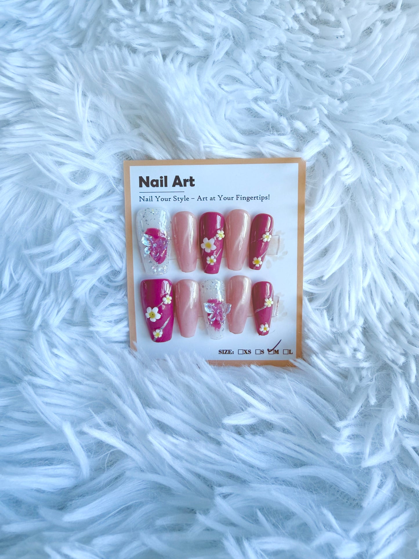 Fuchsia Pink 3D Design Coffin (Medium) Acrylic Style Press On Nails