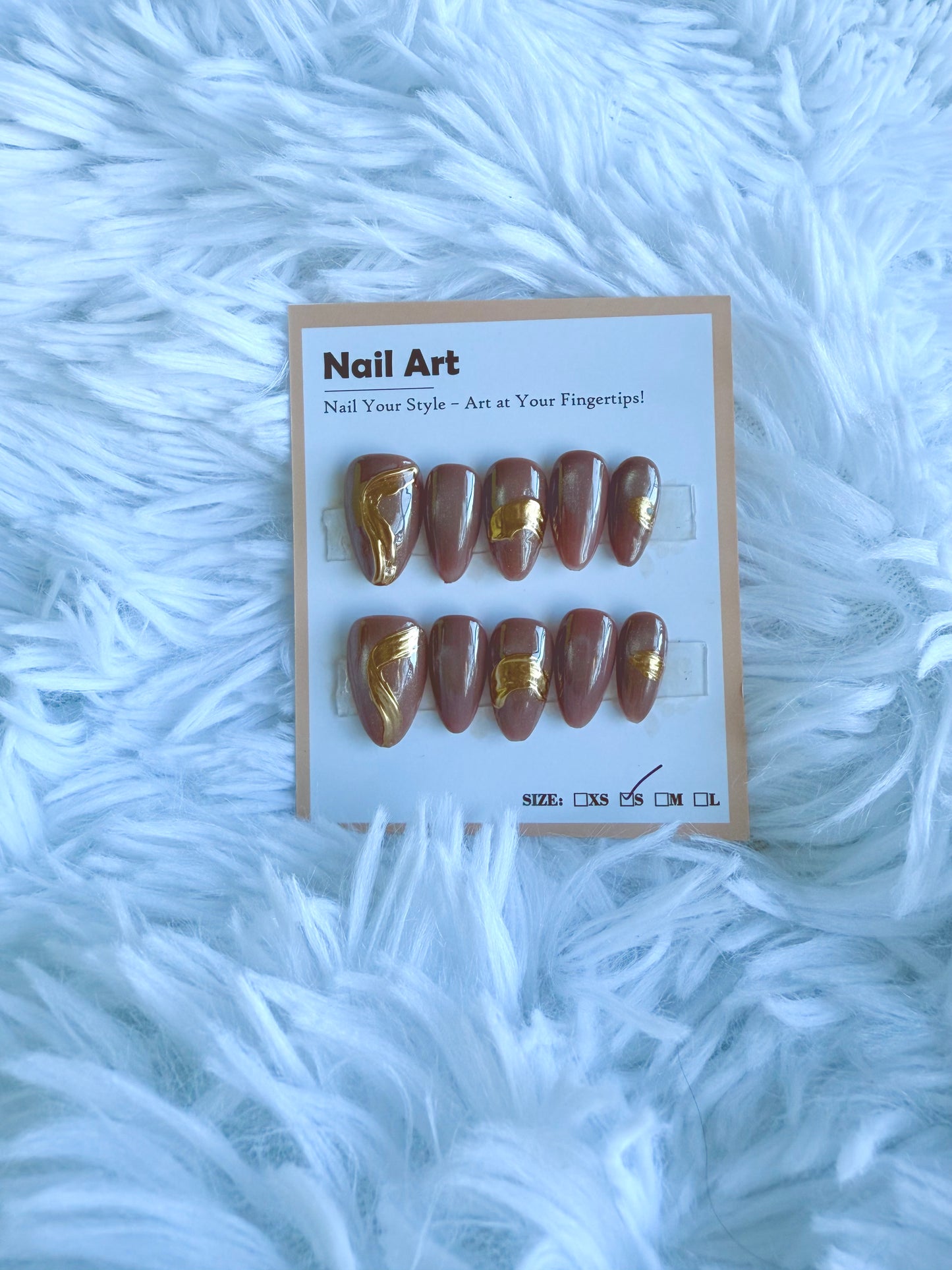 Brown Gold Art Cat Eye Almond (Small) Acrylic Style Press On Nails