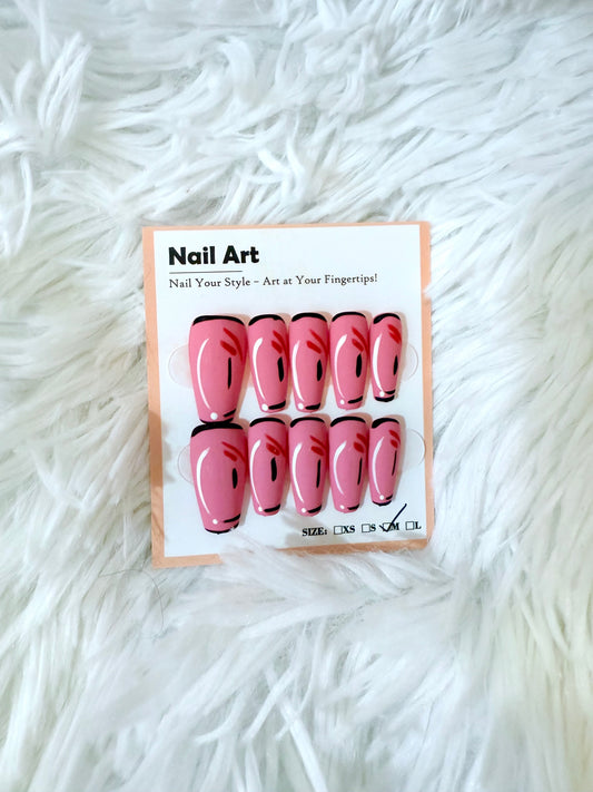 Pink Matte Cartoon Coffin (Medium) Acrylic Style Press On Nails