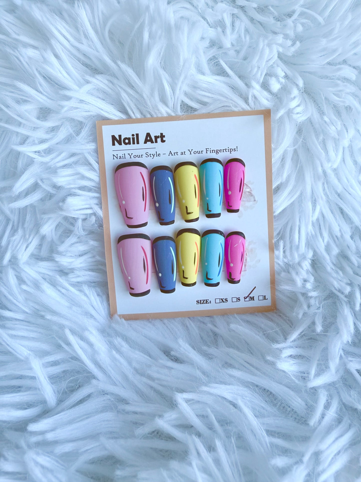 Cartoon Pastel Matte Finish Coffin (Medium) Gel Style Press On Nails