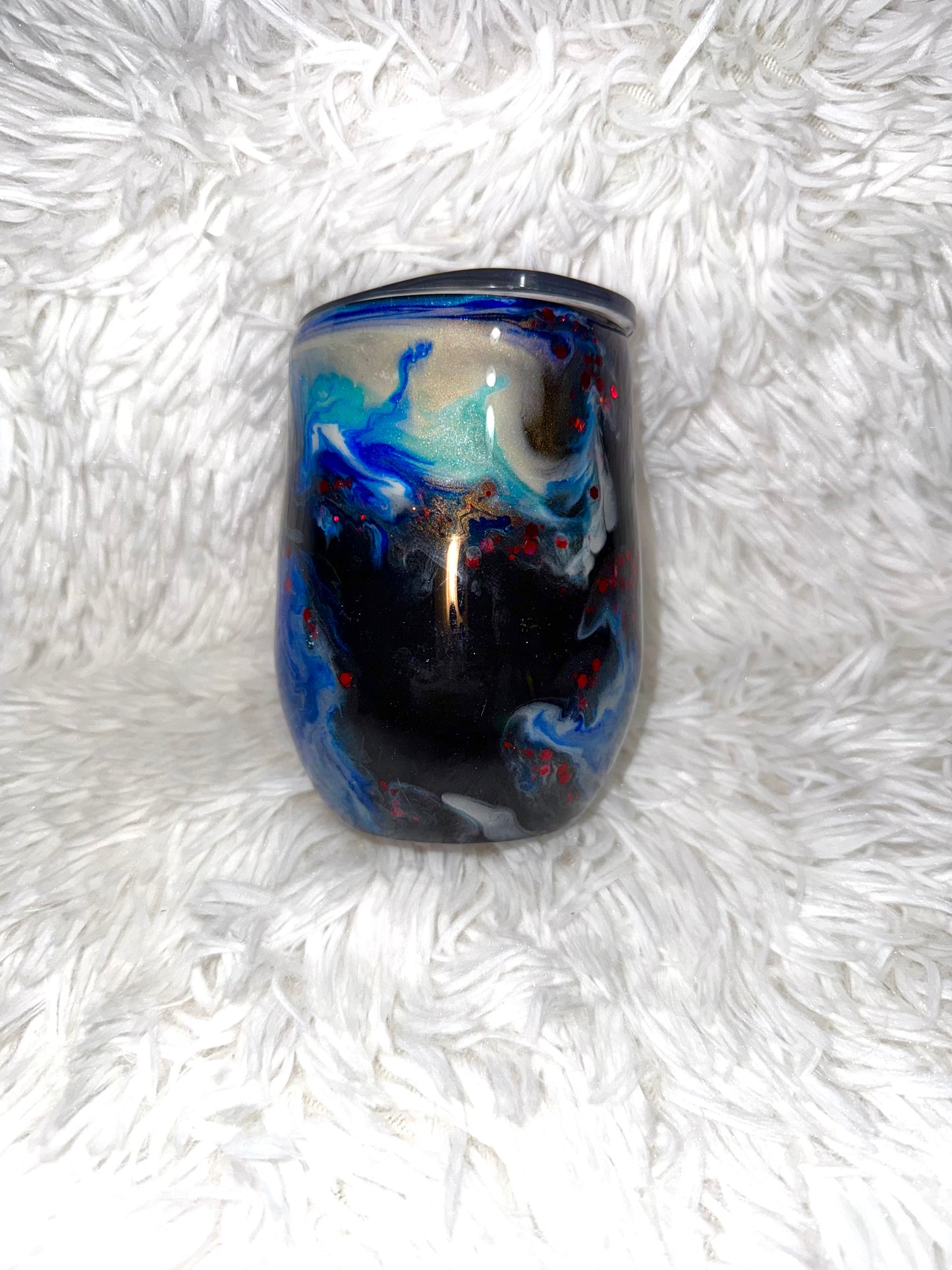 Alcohol Ink Black Blues Stemless Stainless Tumbler