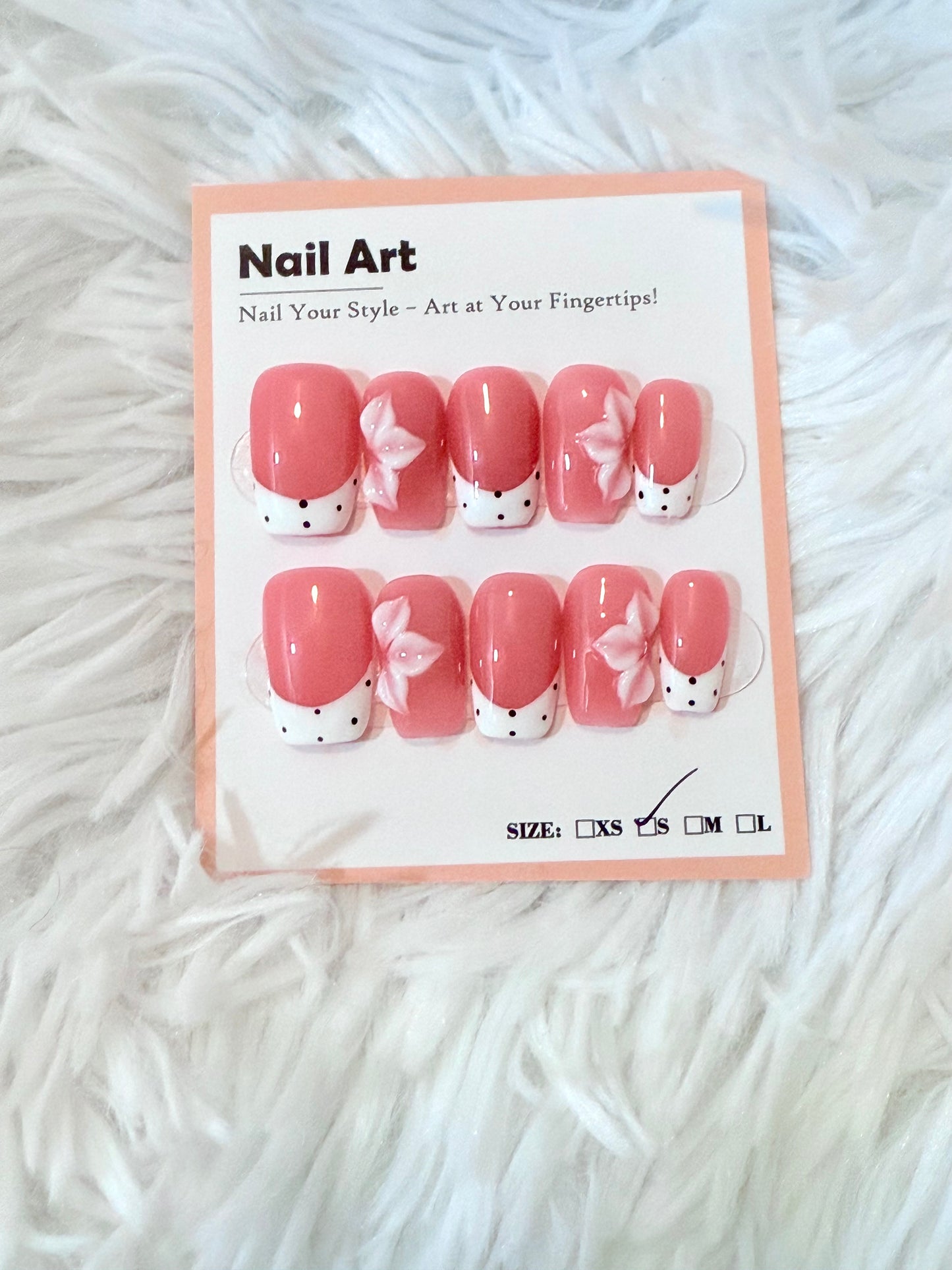 Black Polka Dot Tip 3D Art Coffin (Small) Acrylic Style Press On Nails