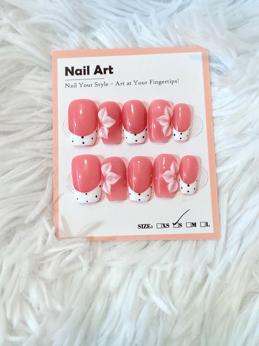 Black Polka Dot Tip 3D Art Coffin (Small) Acrylic Style Press On Nails