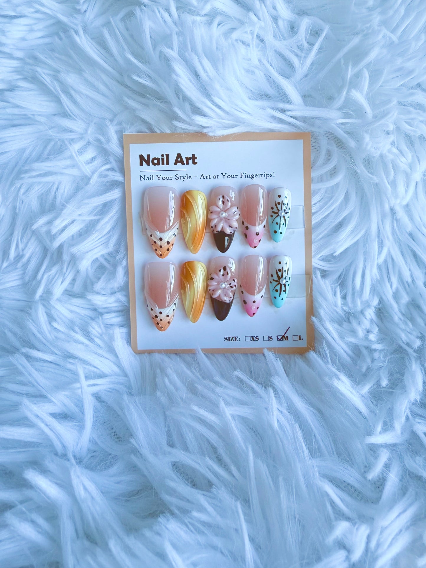 Tropical Beach 3D Flower Almond (Medium) Acrylic Style Press On Nails