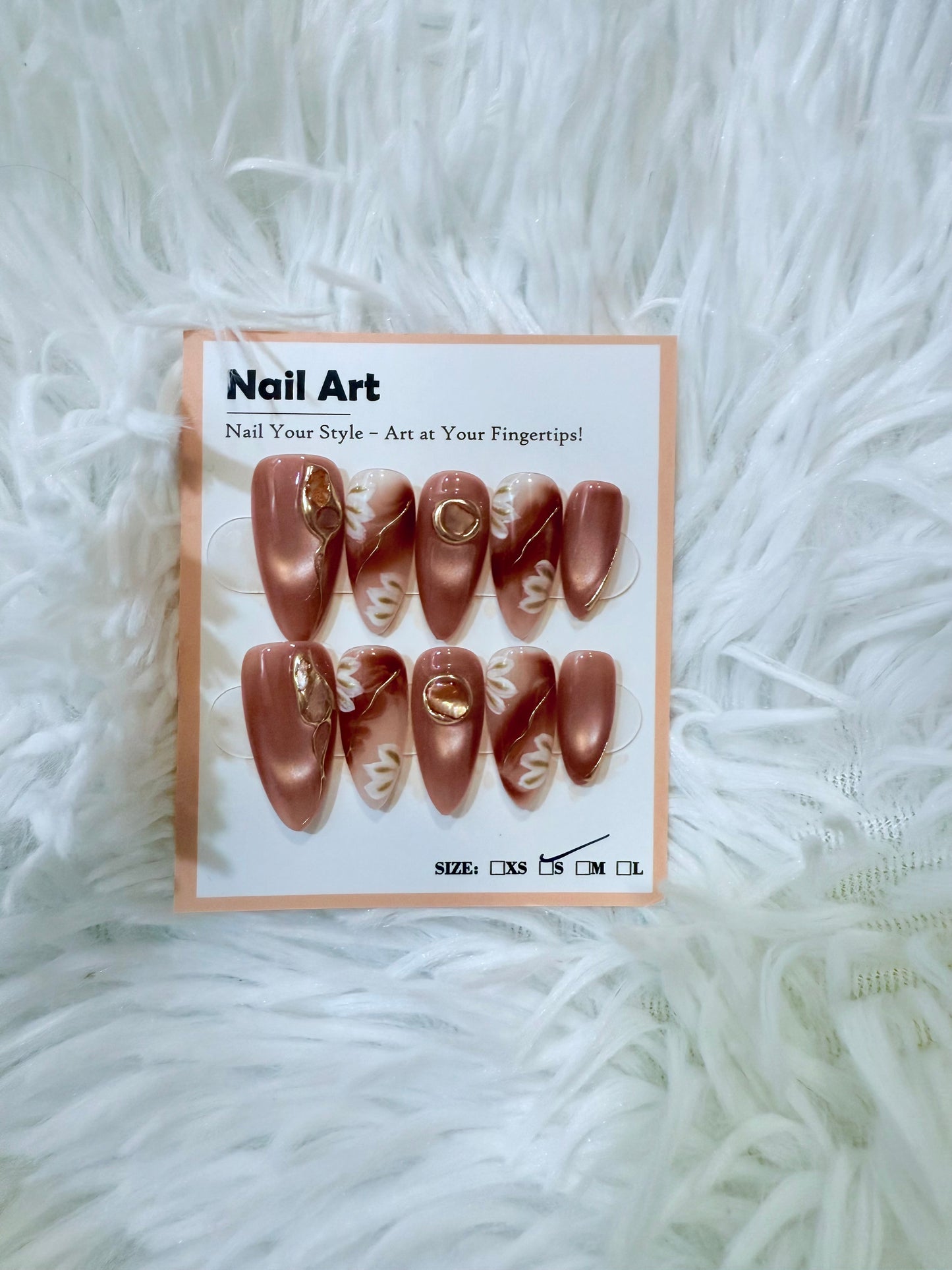 Rose Gold Design Flower Almond (Small) Acrylic Style Press On Nails