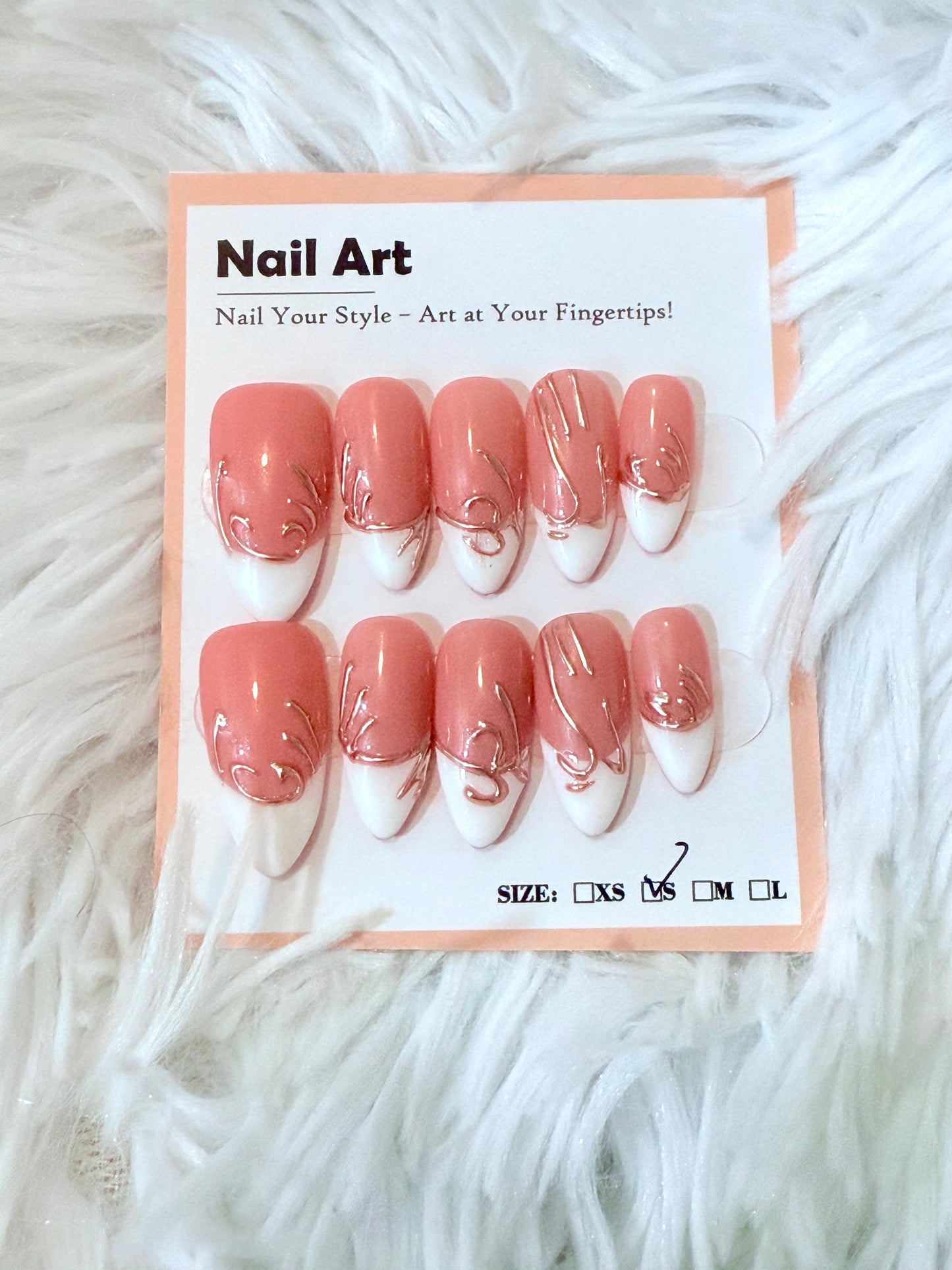 Pink White Tip Gold Art Almond (Small) Acrylic Style Press On Nails