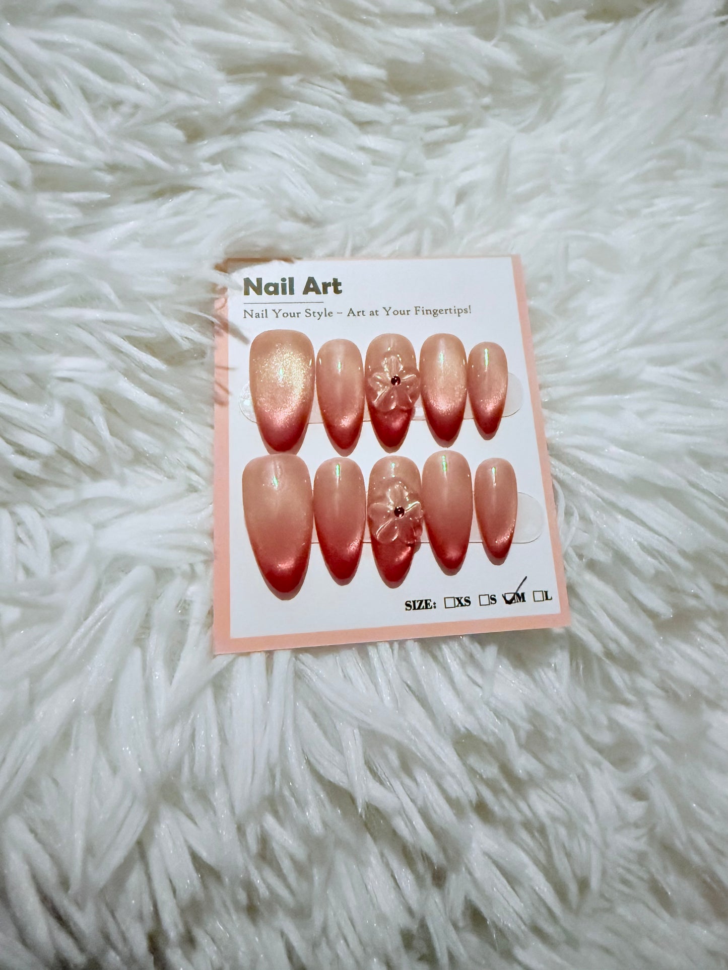 Champagne Red Tip Cat Eye Almond Tip (Medium) Acrylic Style Press On Nails