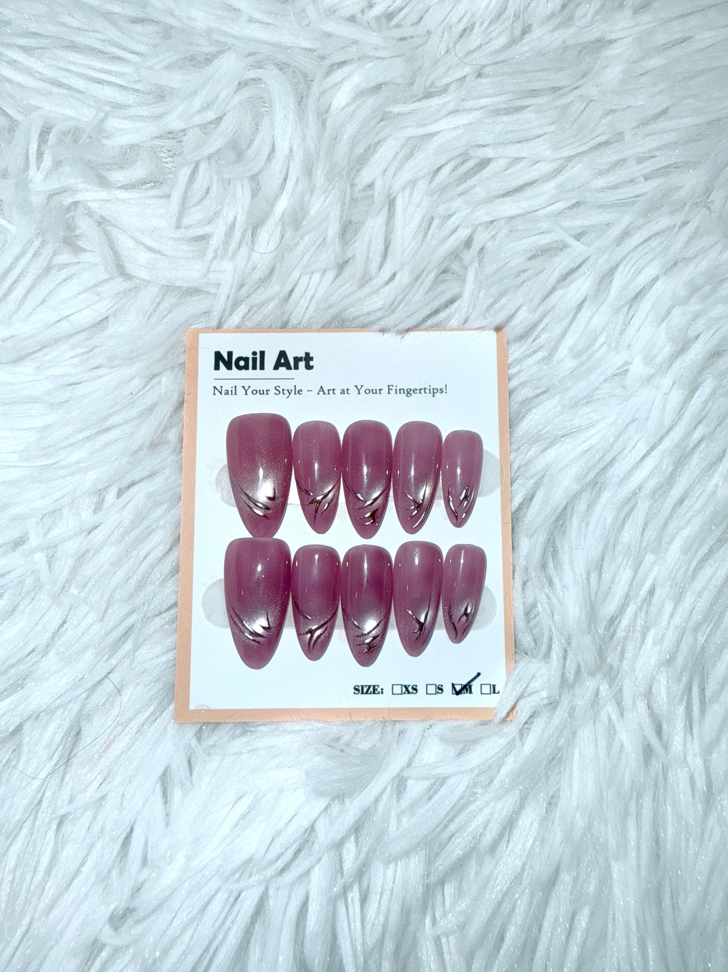 Light Pink Lavender Mauve Silver Almond (Medium) Acrylic Style Press On Nails