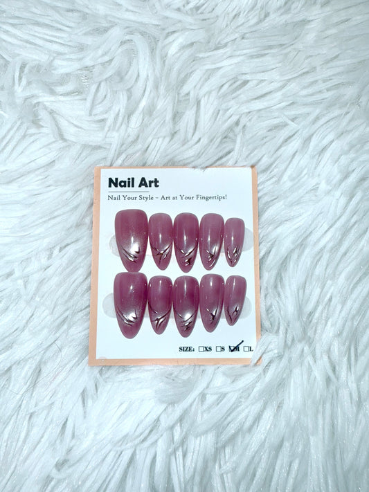 Light Pink Lavender Mauve Silver Almond (Medium) Acrylic Style Press On Nails