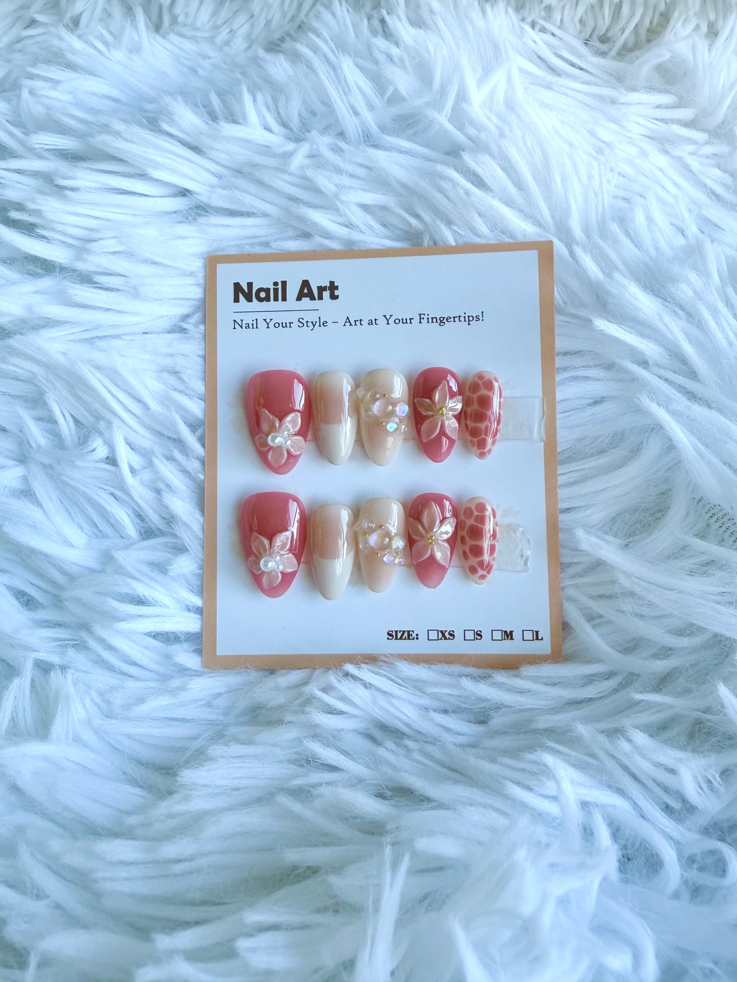 Coral Beach Flower Vibes Almond (Small) Acrylic Style Press On Nails