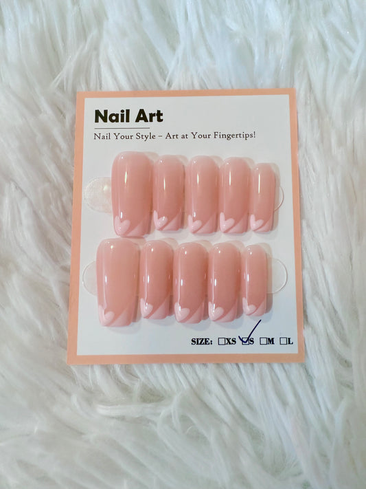 Light Pink Heart Design Coffin (Small) Acrylic Style Press On Nails