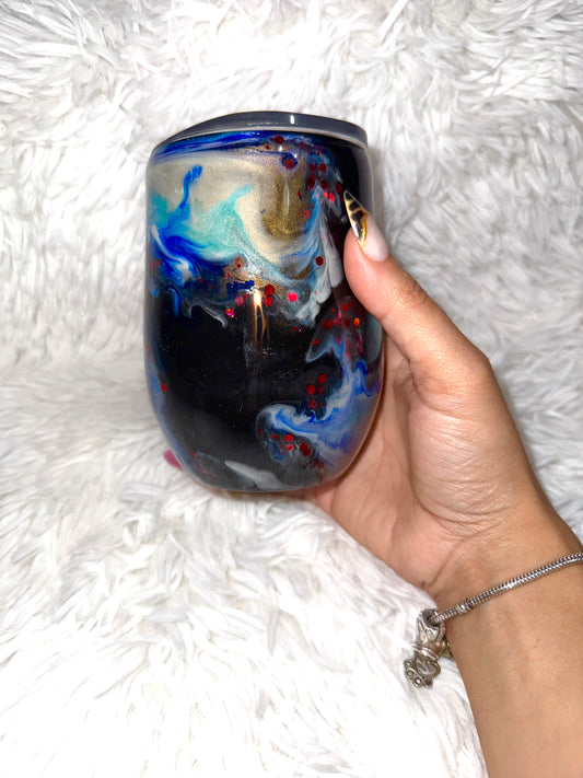 Alcohol Ink Black Blues Stemless Stainless Tumbler