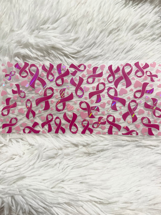 W190. Breast Cancer Ribbon Awareness Tumbler Wrap Holographic