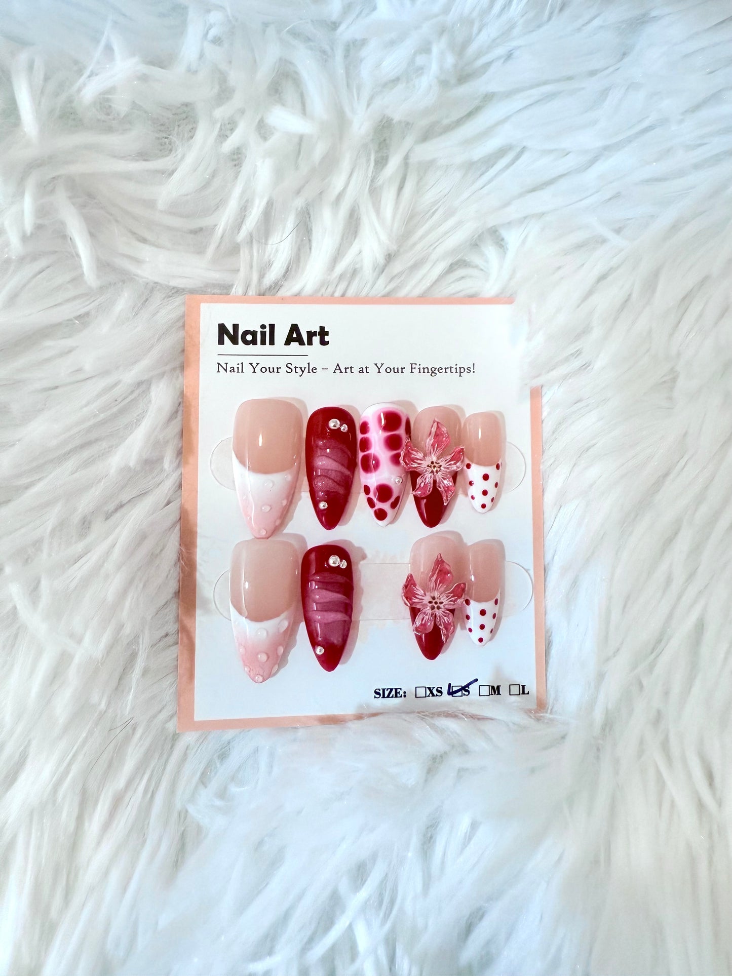Red Pink 3D Art Flower Almond Tips (Small) Acrylic Style Press On Nails